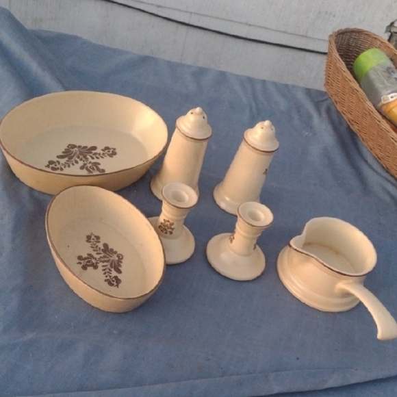 Vintage Cream Ceramic Dish Set with Brown Floral Design - Picture 1 of 7